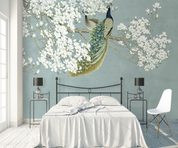 3D Animal Peacock Magnolia Flower Wall Mural Wallpaper YXL 1347