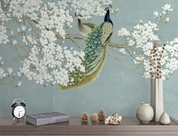 3D Animal Peacock Magnolia Flower Wall Mural Wallpaper YXL 1347