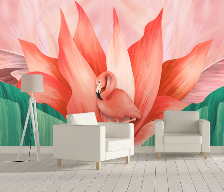 3D Animal Flamingo Floral Wall Mural Wallpaper YXL 1377