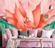 3D Animal Flamingo Floral Wall Mural Wallpaper YXL 1377