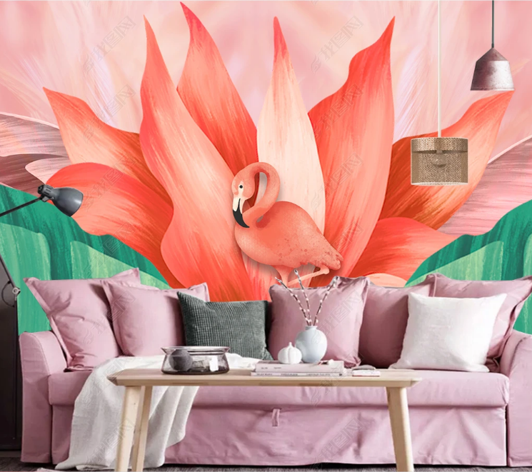 3D Animal Flamingo Floral Wall Mural Wallpaper YXL 1377