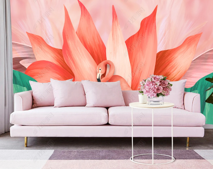 3D Animal Flamingo Floral Wall Mural Wallpaper YXL 1377
