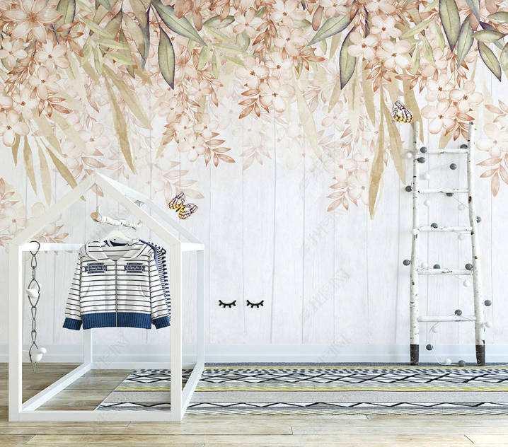 3D Floral Sakura Leaf Butterfly Wall Mural Wallpaper YXL 1380