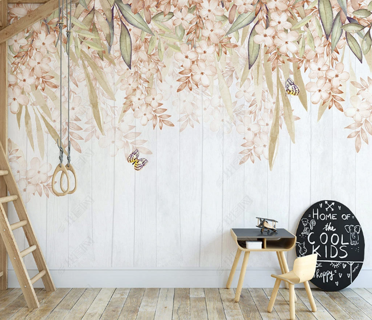 3D Floral Sakura Leaf Butterfly Wall Mural Wallpaper YXL 1380