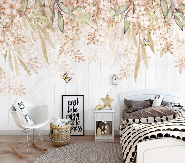 3D Floral Sakura Leaf Butterfly Wall Mural Wallpaper YXL 1380