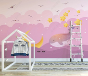 3D Cartoon Bird Whale Moon Ocean Wall Mural Wallpaper YXL 1391
