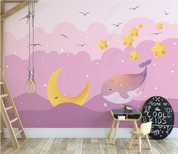 3D Cartoon Bird Whale Moon Ocean Wall Mural Wallpaper YXL 1391