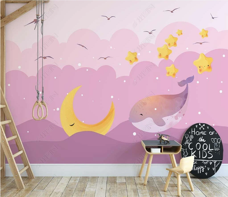 3D Cartoon Bird Whale Moon Ocean Wall Mural Wallpaper YXL 1391