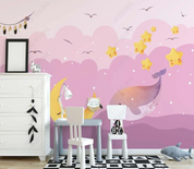3D Cartoon Bird Whale Moon Ocean Wall Mural Wallpaper YXL 1391