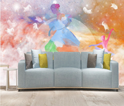 3D Dancer Feather Round Starry Sky Wall Mural Wallpaper YXL 1414
