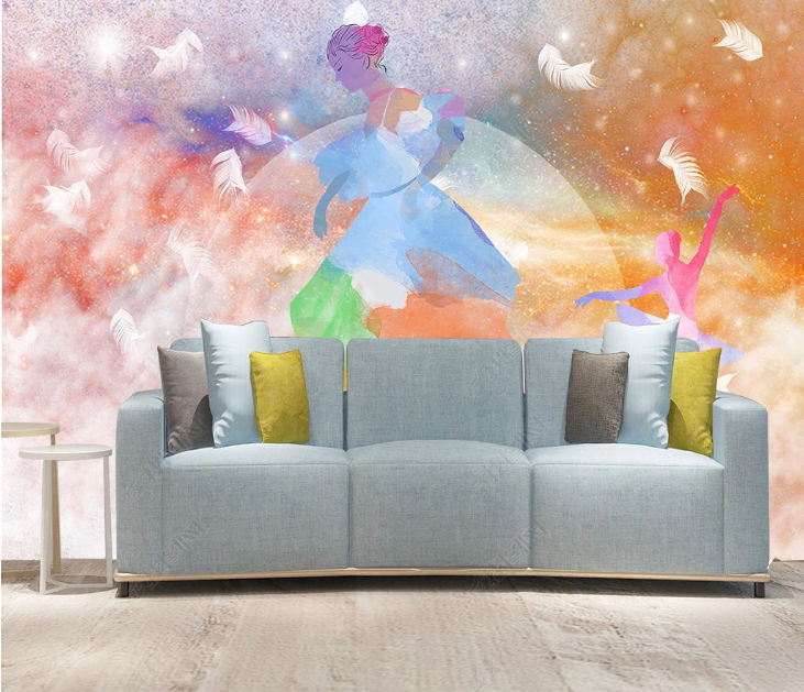 3D Dancer Feather Round Starry Sky Wall Mural Wallpaper YXL 1414
