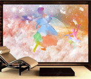 3D Dancer Feather Round Starry Sky Wall Mural Wallpaper YXL 1414