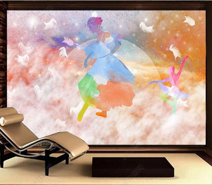 3D Dancer Feather Round Starry Sky Wall Mural Wallpaper YXL 1414