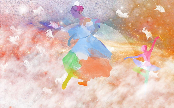 3D Dancer Feather Round Starry Sky Wall Mural Wallpaper YXL 1414