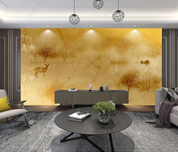 3D Marbling Deer Forest Golden Wall Mural Wallpaper YXL 1424