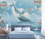 3D Cartoon Whale Hydrogen Balloon Cloud Wall Mural Wallpaper YXL 1431
