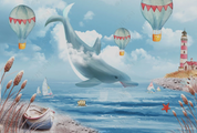 3D Cartoon Whale Hydrogen Balloon Cloud Wall Mural Wallpaper YXL 1431