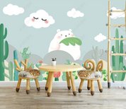 3D Cartoon Cloud Little Bear Cactus Wall Mural Wallpaper YXL 1434