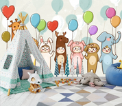 3D Cartoon Balloon Rabbit Giraffe Elephant Wall Mural Wallpaper YXL 1443