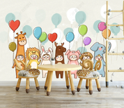3D Cartoon Balloon Rabbit Giraffe Elephant Wall Mural Wallpaper YXL 1443