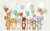 3D Cartoon Balloon Rabbit Giraffe Elephant Wall Mural Wallpaper YXL 1443