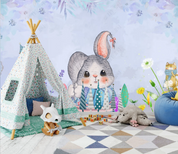 3D Animal Rabbit Floral Leaf Wall Mural Wallpaper YXL 1447