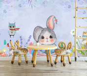 3D Animal Rabbit Floral Leaf Wall Mural Wallpaper YXL 1447