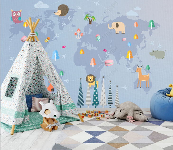 3D Animal Deer Hedgehog Lion Elephant Wall Mural Wallpaper YXL 1450