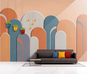 3D Geometric Ellipse Rectangle Pink Wall Mural Wallpaper YXL 1452