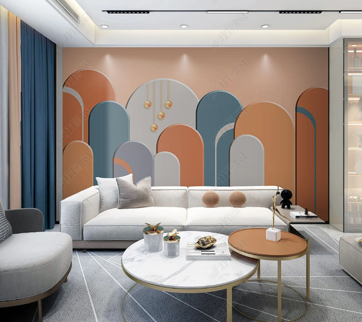 3D Geometric Ellipse Rectangle Pink Wall Mural Wallpaper YXL 1452