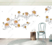 3D Freehand Sketching Line Rose Wall Mural Wallpaper YXL 1460