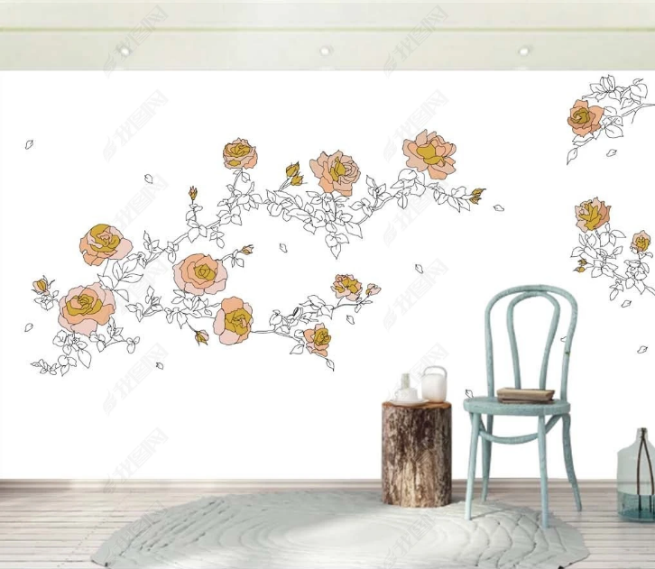 3D Freehand Sketching Line Rose Wall Mural Wallpaper YXL 1460