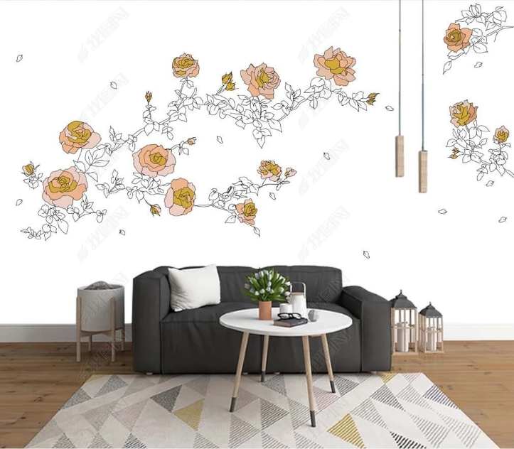 3D Freehand Sketching Line Rose Wall Mural Wallpaper YXL 1460