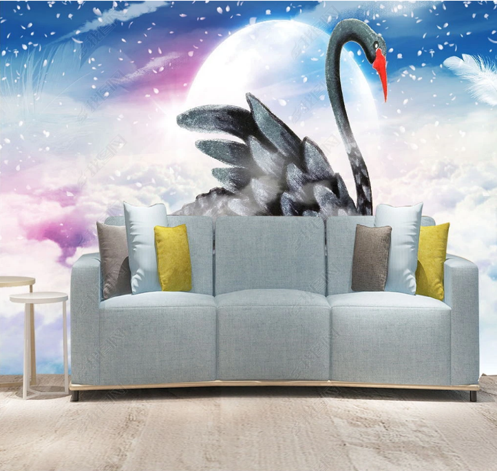 3D Animal Swan Starry Sky The Earth Wall Mural Wallpaper YXL 1473