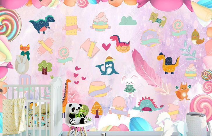 3D Animal Candies Dinosaur Feather Deer Wall Mural Wallpaper YXL 1474