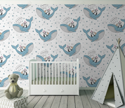 3D Cartoon Panda Whale Wave Point Wall Mural Wallpaper YXL 1489
