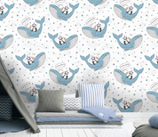 3D Cartoon Panda Whale Wave Point Wall Mural Wallpaper YXL 1489