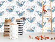3D Cartoon Panda Whale Wave Point Wall Mural Wallpaper YXL 1489