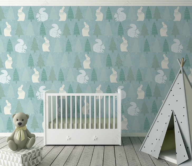 3D Cartoon Rabbit Tree Wall Mural Wallpaper YXL 1491
