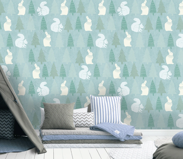3D Cartoon Rabbit Tree Wall Mural Wallpaper YXL 1491