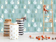 3D Cartoon Rabbit Tree Wall Mural Wallpaper YXL 1491
