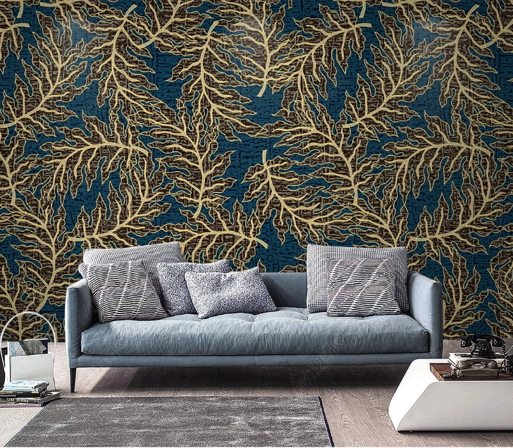 3D Plant Leaf  Relief Golden Wall Mural Wallpaper YXL 1521