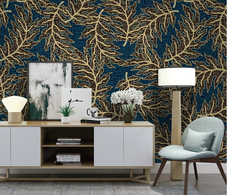 3D Plant Leaf  Relief Golden Wall Mural Wallpaper YXL 1521