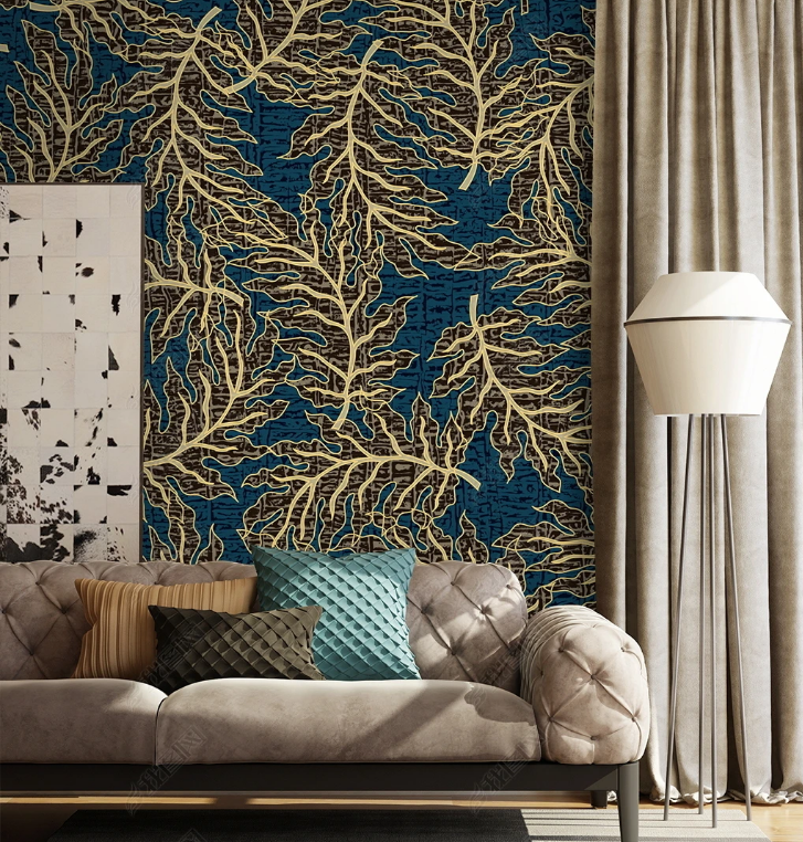 3D Plant Leaf  Relief Golden Wall Mural Wallpaper YXL 1521
