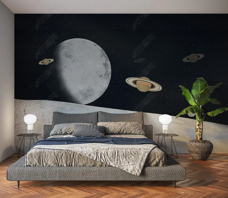 3D Starry Sky The Earth Moon Wall Mural Wallpaper YXL 1563