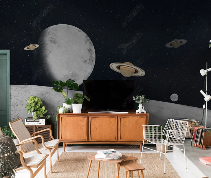 3D Starry Sky The Earth Moon Wall Mural Wallpaper YXL 1563