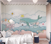 3D Animal Whale Fish Octopus Ocean Wall Mural Wallpaper YXL 1569