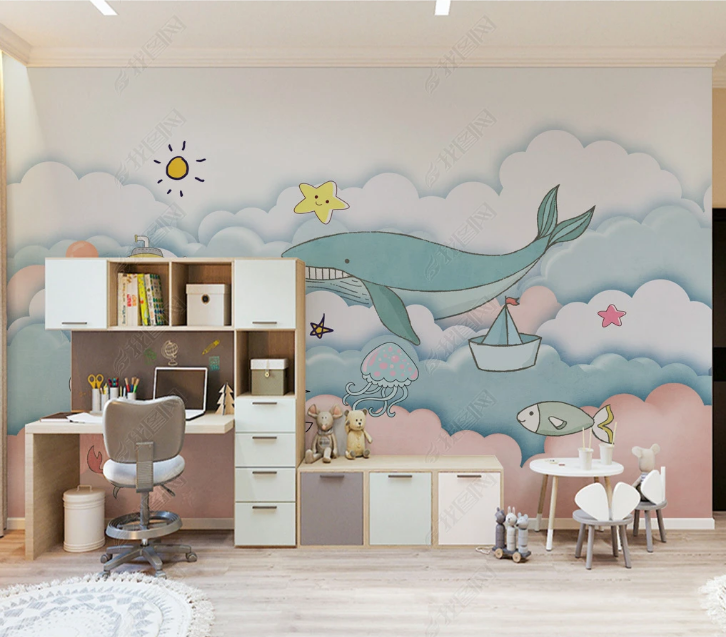 3D Animal Whale Fish Octopus Ocean Wall Mural Wallpaper YXL 1569