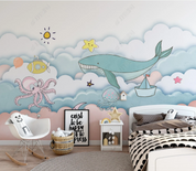 3D Animal Whale Fish Octopus Ocean Wall Mural Wallpaper YXL 1569