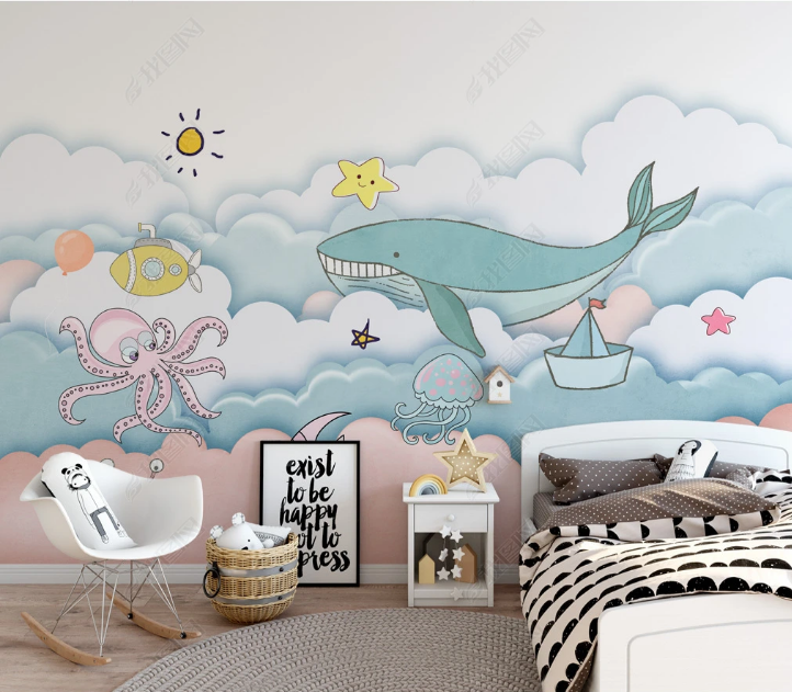 3D Animal Whale Fish Octopus Ocean Wall Mural Wallpaper YXL 1569